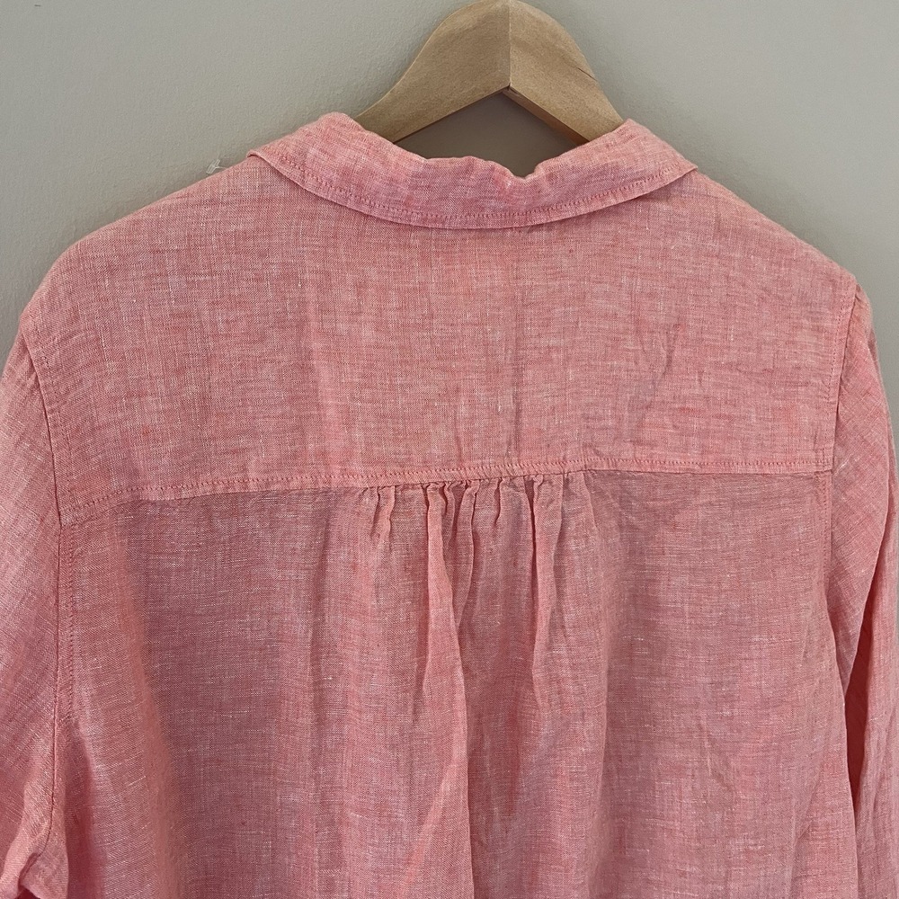 Sigrid Olsen Linen Tunic Women's L Collared Popover Top Button Roll Tab Peach - Picture 8 of 11